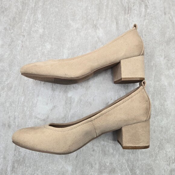Universal Thread Pumps Size 7.5 Tan Minimalist Career Work Low Block Heel Shoes - Picture 7 of 11